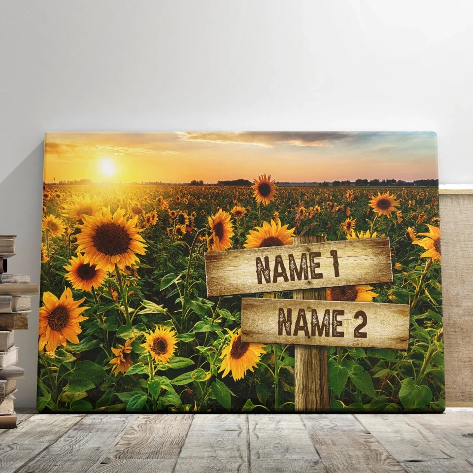 Personalized Canvas Prints Family Street Sign Custom Multi-Name Street Sign Gifts For Anniversary Sunflower Field Color Dem canvas