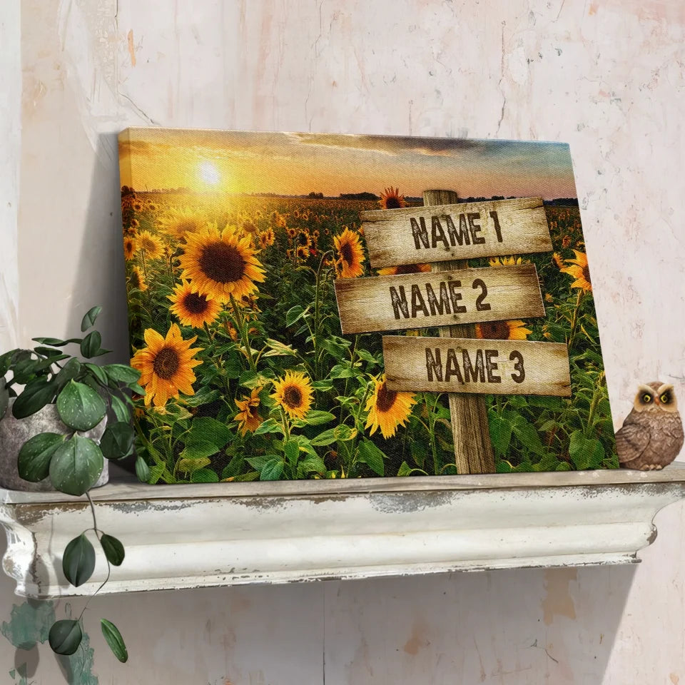 Personalized Canvas Prints Family Street Sign Custom Multi-Name Street Sign Gifts For Anniversary Sunflower Field Color Dem canvas