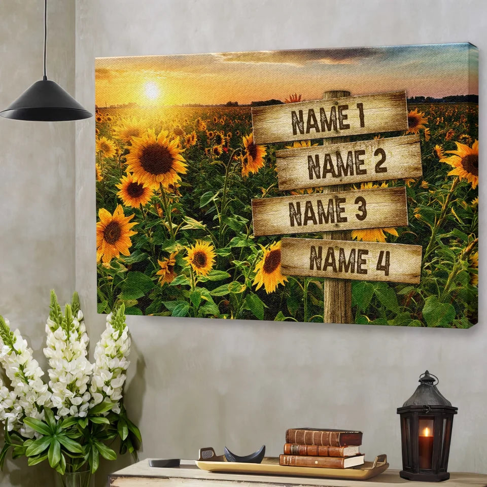 Personalized Canvas Prints Family Street Sign Custom Multi-Name Street Sign Gifts For Anniversary Sunflower Field Color Dem canvas