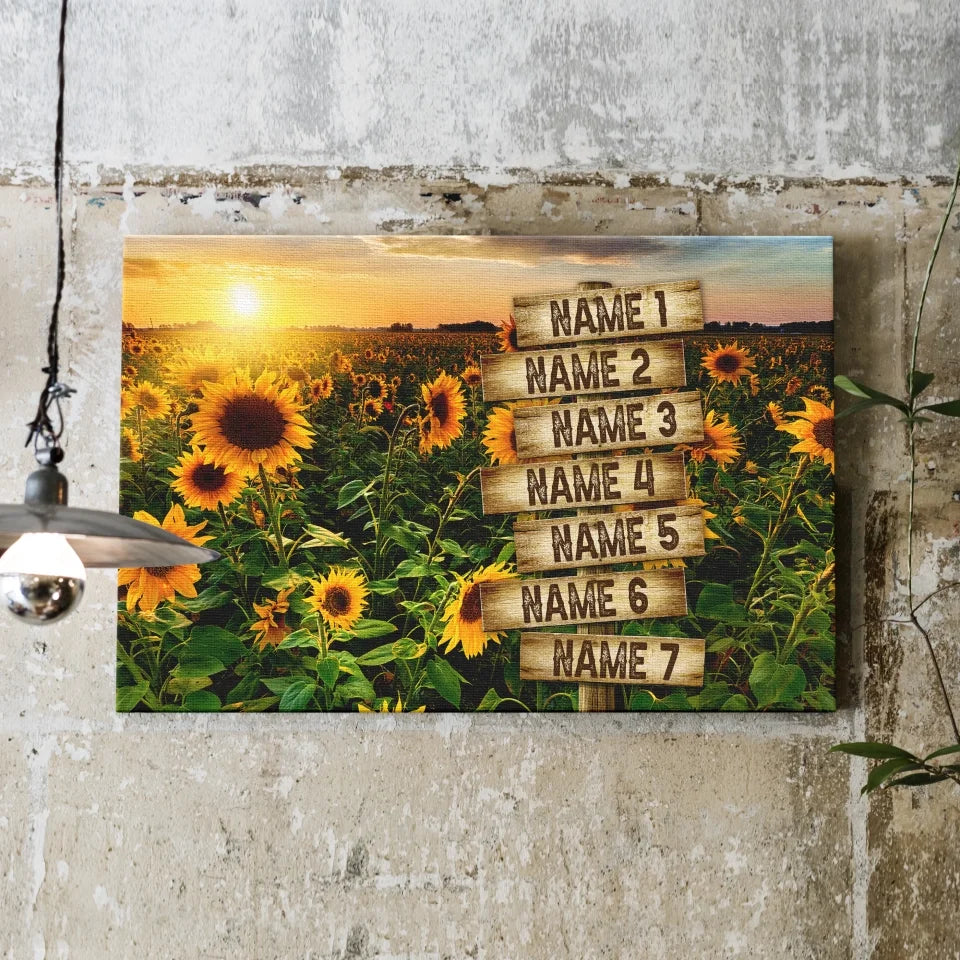 Personalized Canvas Prints Family Street Sign Custom Multi-Name Street Sign Gifts For Anniversary Sunflower Field Color Dem canvas