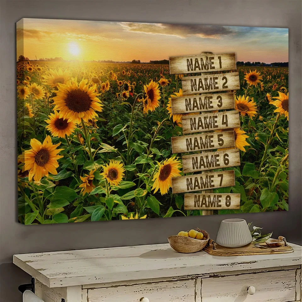 Personalized Canvas Prints Family Street Sign Custom Multi-Name Street Sign Gifts For Anniversary Sunflower Field Color Dem canvas