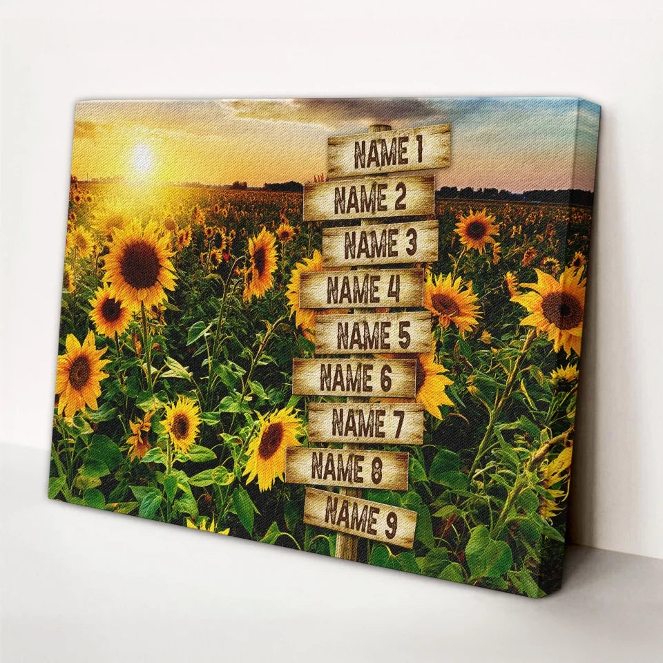 Personalized Canvas Prints Family Street Sign Custom Multi-Name Street Sign Gifts For Anniversary Sunflower Field Color Dem canvas