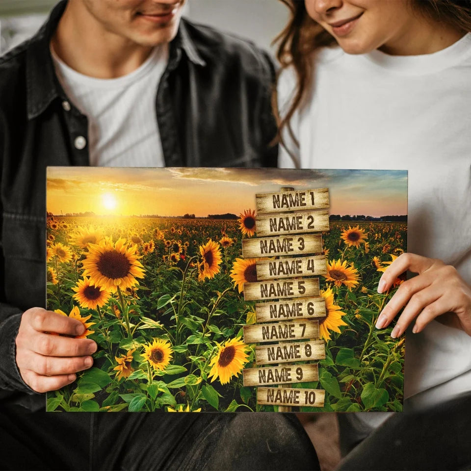 Personalized Canvas Prints Family Street Sign Custom Multi-Name Street Sign Gifts For Anniversary Sunflower Field Color Dem canvas