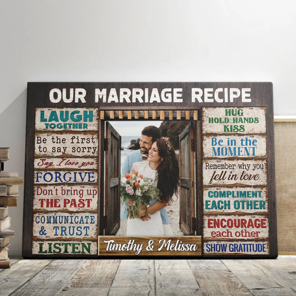Personalized Photo Canvas Prints, Gifts For Couples, Wedding Anniversary Gift For Husband And Wife, Marriage Recipe For Our Forever Love Dem Canvas