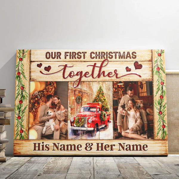 Couple, Family Christmas Personalized Canvas Prints - Custom Photo & Text - 5 Sizes - Our First Christmas Together - Dem Canvas