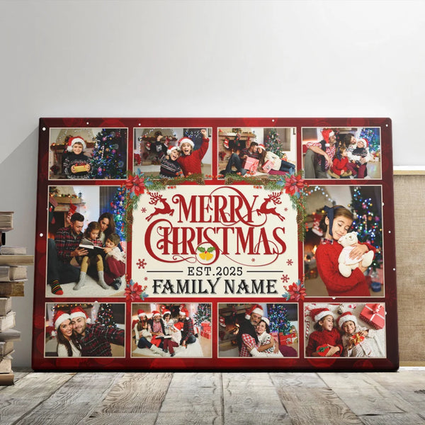 Family Christmas Personalized Canvas Prints - Custom Photo, Text & Date - 5 Sizes - Merry Christmas Family Photo Collage - Dem Canvas