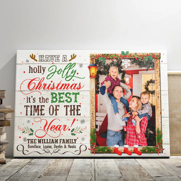 Family Christmas Personalized Canvas Prints - Custom Photo & Text - 5 Sizes - Holly Jolly Christmas  Family - Dem Canvas