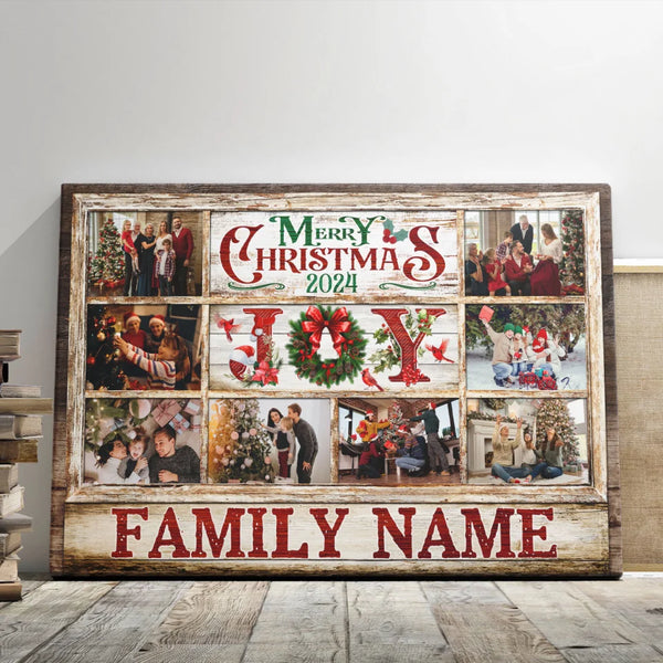 Family Christmas Personalized Canvas Prints - Custom Photo & Text - 5 Sizes - Mery Christmas Joy Family Photo Collage Canvas Decor - Dem Canvas