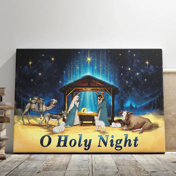 Christian Christmas Canvas Prints - 5 Sizes - O Holy Night Nativity Scene Watercolor Style - Dem Canvas