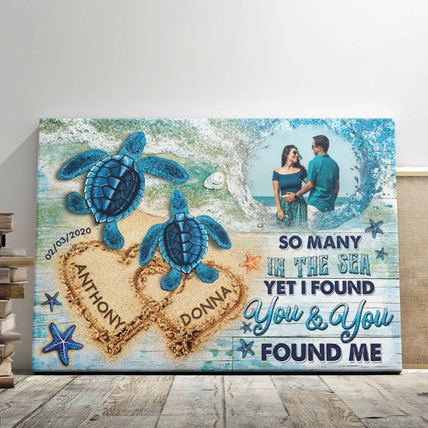 Gifts for Couples Wedding Personalized Canvas Prints - Custom Photo & Text - 5 Sizes - Beach And Turtle Couple, So Many In The Sea - Dem Canvas