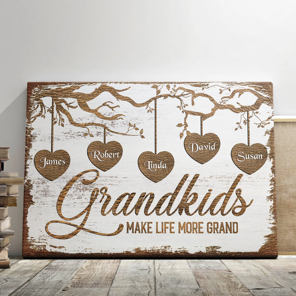 Grandkids Personalized Canvas Prints - Custom Text - 5 Sizes - Gift For Grandma, Grandkids Make Life Grand - Dem Canvas