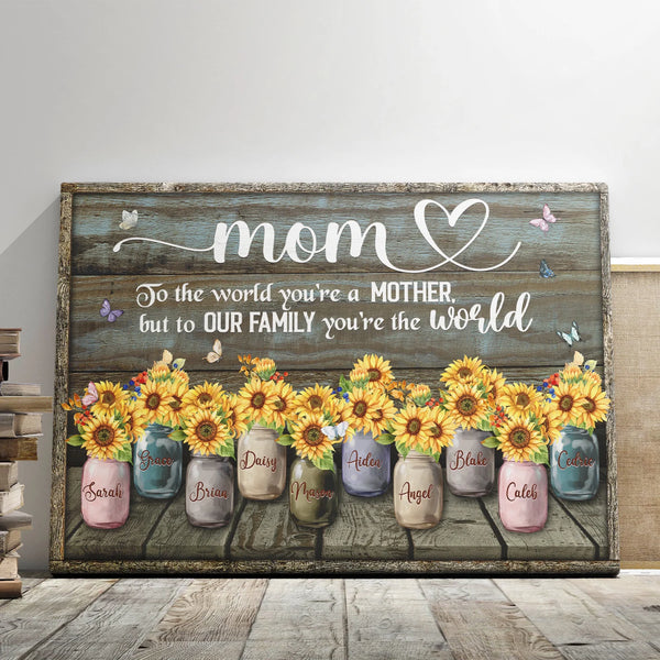Mother Personalized Canvas Prints - Custom Text - 5 Sizes - Gifts For Mom, Sunflower Mom Sign With Kids Names, Mom Flower Jars Wall Art - Dem Canvas