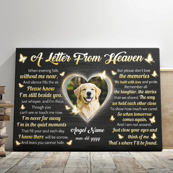 Dog Memorial Personalized Canvas Prints - Custom Photo & Text - 5 Sizes - Pet Loss Gifts, Sympathy Gifts, A Letter From Heaven Canvas  - Dem Canvas