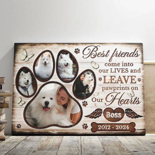 Dog Personalized Canvas Prints - Custom Photo & Text - 5 Sizes - Best Friends With Paw Prints & Photos - Custom Tribute For Pet - Dem Canvas
