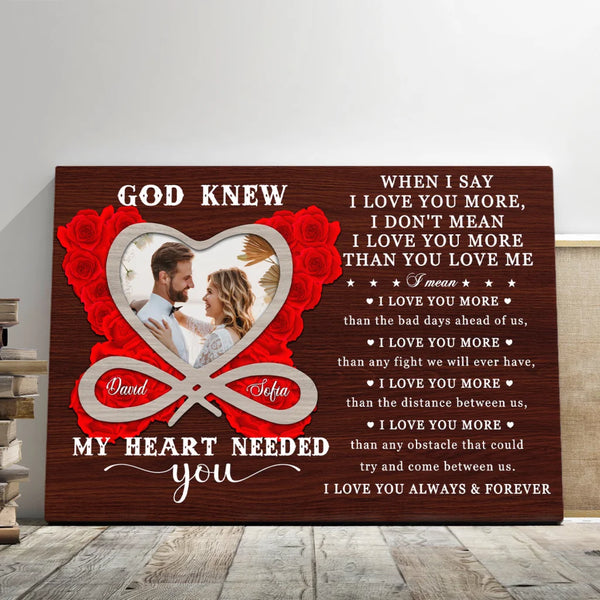Couple Personalized Canvas Prints - Custom Photo & Text - 5 Sizes - When I Say I Love You More, God Knew My Heart Needed You - Dem Canvas