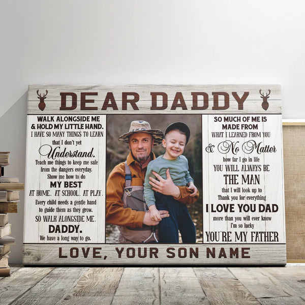 Father's Day Personalized Canvas Prints - Custom Photo & Text - 5 Sizes - Deer Hunting Gift For Daddy, Walk Alongside Me - Dem Canvas