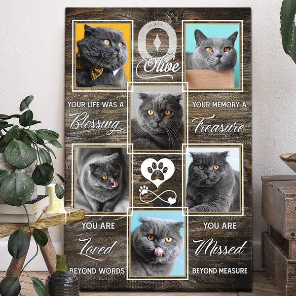 Cat Memorial Personalized Canvas Prints - Custom Photo & Text - 5 Sizes - Your Life Was A Blessing Your Memory A Treasure - Dem Canvas