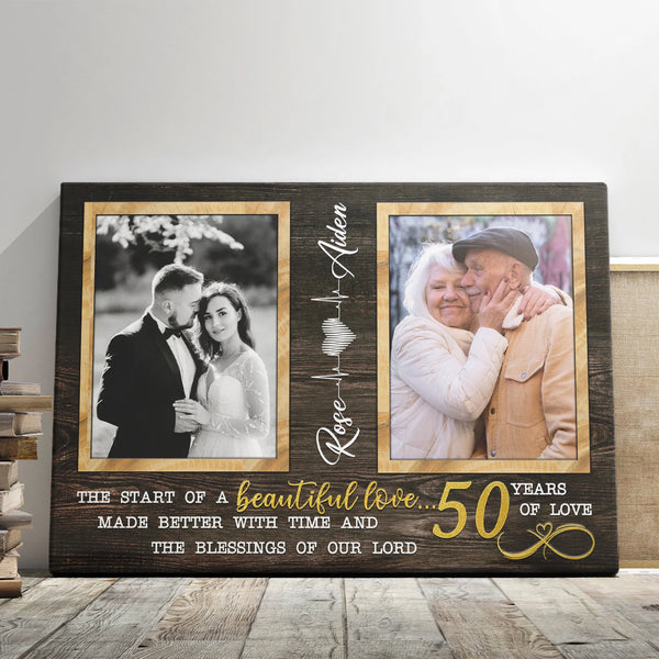 Anniversary Personalized Canvas Prints - Custom Photo & Text - 5 Sizes - Wedding Anniversary, Happy 50th Anniversary, 50 Years Of Love - Dem Canvas