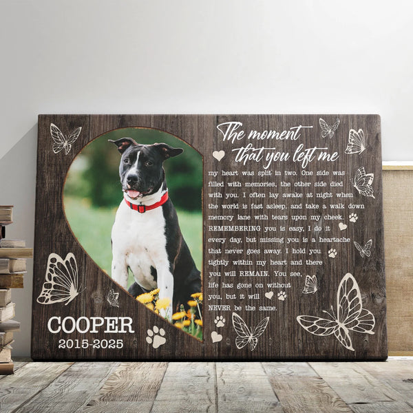 Pet Personalized Canvas Prints - Custom Photo & Text - 5 Sizes - Dog Memorial, The Moment That You Left Me - Dem Canvas