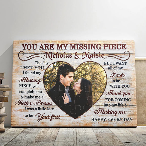 Couple Personalized Canvas Prints - Custom Photo & Text - 5 Sizes - Couple Gifts, Anniversary Gifts, You Are My Missing Piece - Dem Canvas