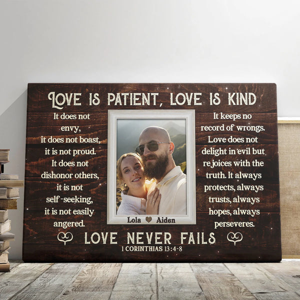 Couple Personalized Canvas Prints - Custom Photo & Text - 5 Sizes - Loving Gift For Couple, Love Is Patient, Love Is Kind - Dem Canvas