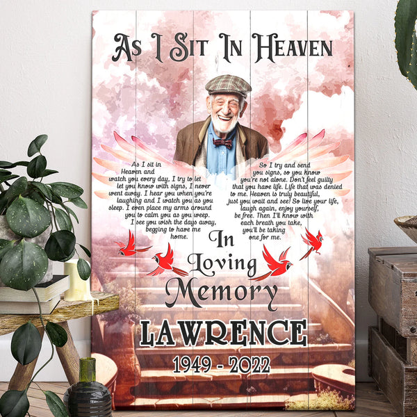 Personalized Canvas Prints, Custom Photo, Sympathy Gifts, Memorial Gifts, Cardinal Wings,Loss Mom, Loss Dad, As I Sit In Heaven Dem Canvas