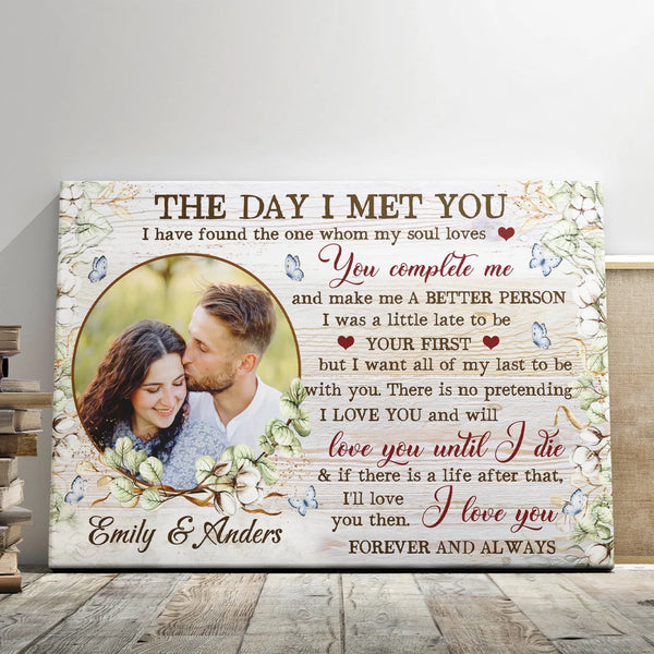 Couple Personalized Canvas Prints - Custom Photo & Text - 5 Sizes - Loving Gift For Couple, The Day I Met You, Christmas Couple - Dem Canvas