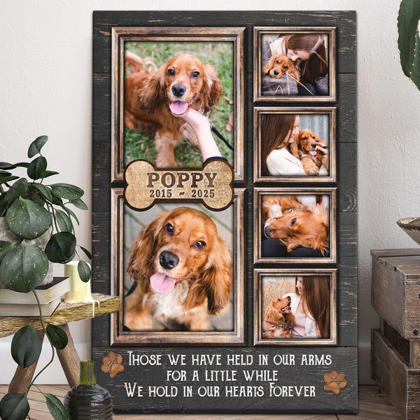 Pet Personalized Canvas Prints - Custom Photo & Text - 5 Sizes - Dog Memorial, Pet Loss, We Hold In Our Hearts Forever - Dem Canvas