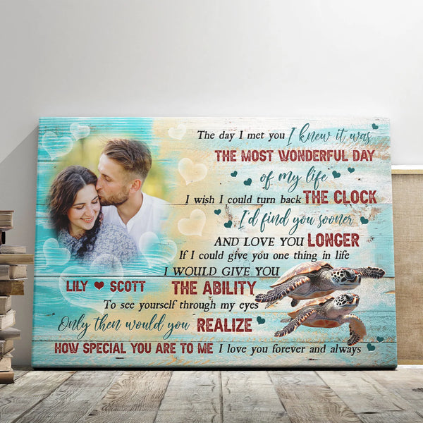 Couple Personalized Canvas Prints - Custom Photo & Text - 5 Sizes - Sea Turtle Best Gift For Couple, I Wish I Could Turn Back The Clock - Dem Canvas