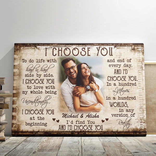 Couple Personalized Canvas Prints - Custom Photo & Text - 5 Sizes - Anniversary Gift, Love Gifts, Couple Gifts for Her, I Choose You - Dem Canvas