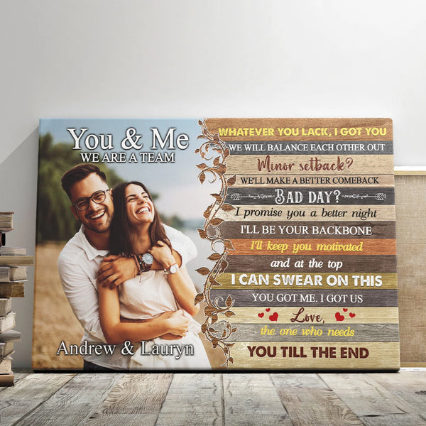 Couple Personalized Canvas Prints - Custom Photo & Text - 5 Sizes - Anniversary Gift, You & Me, We're A Team, Rustic Wood Style Couple - Dem Canvas