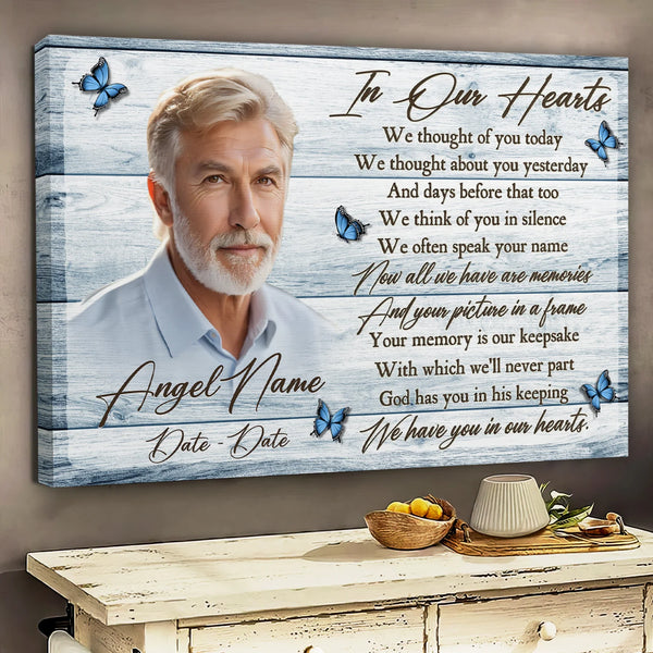 Memorial Personalized Canvas Prints - Custom Photo & Text - 5 Sizes - Custom Bereavement Canvas Wall Art, In Our Hearts Poem - Dem Canvas
