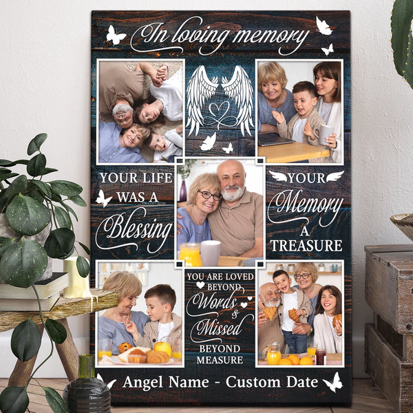 Memorial Personalized Canvas Prints - Custom Photo & Text - 5 Sizes - Memorial Canvas, A Life Was a Blessing, A Memory a Treasure - Dem Canvas