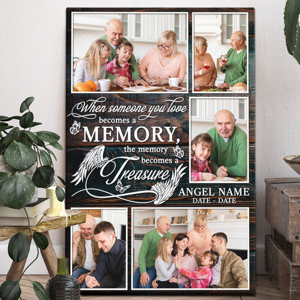 Memorial Personalized Canvas Prints - Custom Photo & Text - 5 Sizes - Memory Becomes a Treasure, Photo Collage Remembrance Gift - Dem Canvas