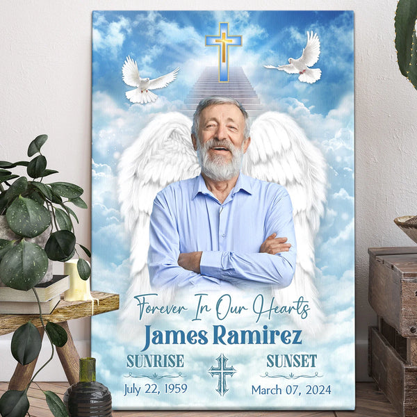 Memorial Personalized Canvas Prints - Custom Photo & Text - 5 Sizes - Sunrise & Sunset Memorial, Heavenly Angel Wings Remembrance Canvas - Dem Canvas