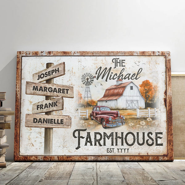 Family Personalized Canvas Prints - Custom Text - 5 Sizes - Custom Rustic Farmhouse Canvas With Family Signpost - Dem Canvas