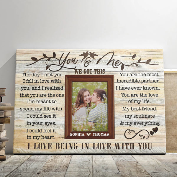 Couple Personalized Canvas Prints - Custom Photo & Text - 5 Sizes - Gift For Couple, You And Me We Got This, I Fell In Love With You - Dem Canvas