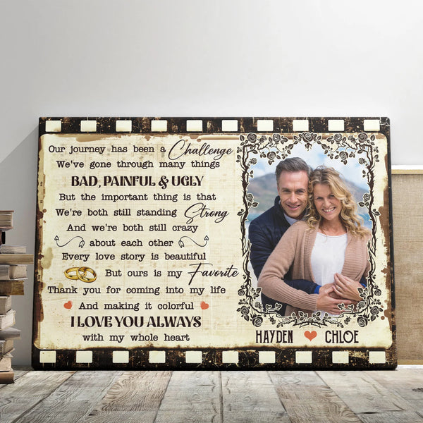 Couple Personalized Canvas Prints -  Custom Photo & Text - 5 Sizes -  Gift For Couple, Our Journey Has Been A Challenge, Gift For Love - Dem Canvas