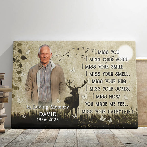 Memorial Personalized Canvas Prints - Custom Photo & Text - 5 Sizes - Sympathy Gifts, I Miss You, I Miss Your Voice, I Miss Your Smile - Dem Canvas