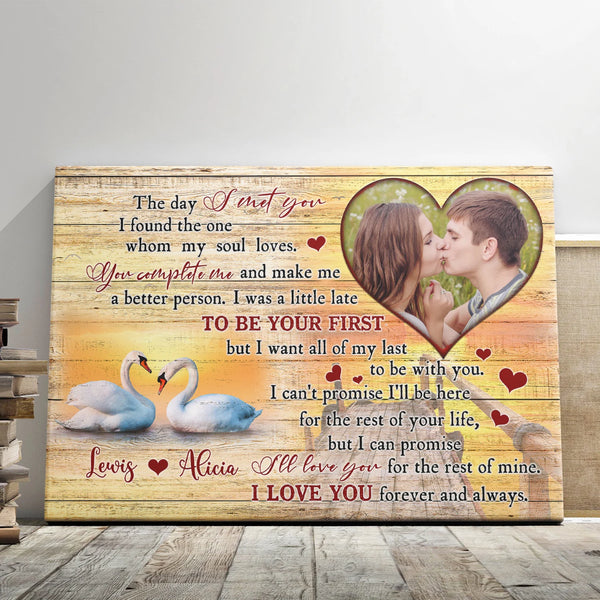Couple Personalized Canvas Prints - Custom Photo & Text – 5 Sizes – Gift for Couples, The Day I Met You With Swan Couple Design - Dem Canvas