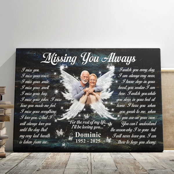 Memorial Personalized Canvas Prints - Custom Photo & Text - 5 Sizes - Sympathy Gifts, Remembrance Anniversary, Missing You Always - Dem Canvas