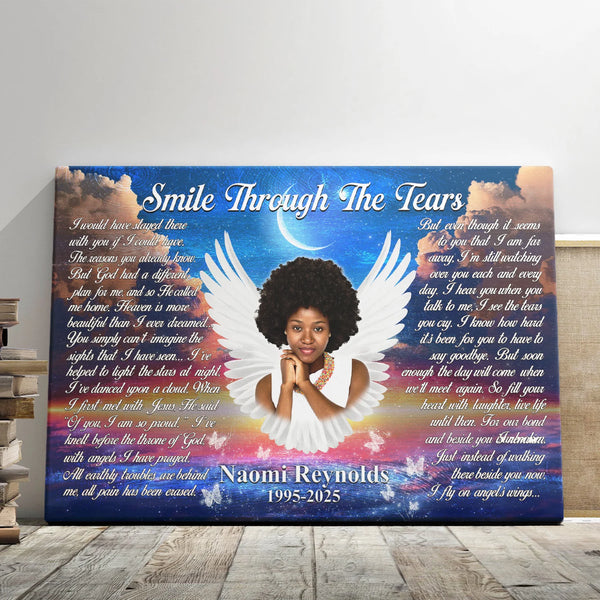 Memorial Personalized Canvas Prints - Custom Photo & Text - 5 Sizes - Sympathy Gifts, Smile Through The Tears, I Fly On Angel's Wings - Dem Canvas