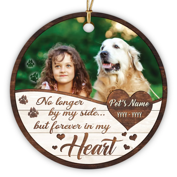 Dog Memorial Personalized Ornament - Custom Photo & Text - Personalized Photo Keepsake, No Longer By My Side - Dem Canvas
