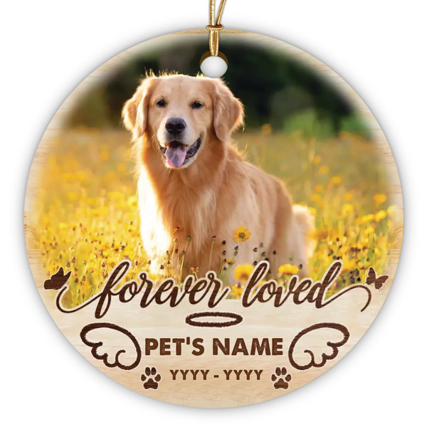 Dog Memorial Personalized Ornament - Custom Photo & Text - Personalized Photo Keepsake, Forever Loved Dog Memorial Ornament - Dem Canvas
