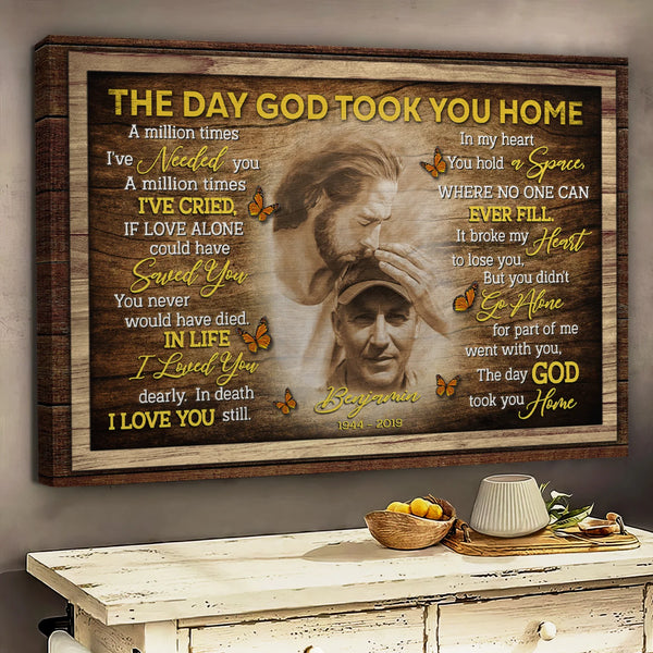Personalized Canvas Prints, Custom Photo, Sympathy Gifts, Memorial Gift, Safe In The Arms Of Jesus, The Day God Took You Home Dem Canvas