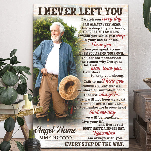 Memorial Personalized Canvas Prints - Custom Photo & Text - 5 Sizes - I Never Left You Poem, Heaven Message Memorial Photo Canvas - Dem Canvas