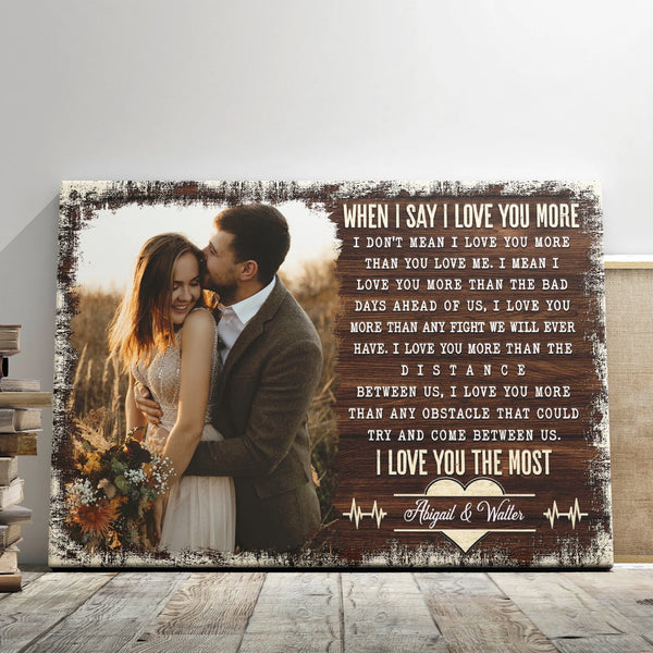 Couple Personalized Canvas Prints - Custom Photo & Text - 5 Sizes - Anniversary Custom Love Message Photo Print, I Love You the Most - Dem Canvas