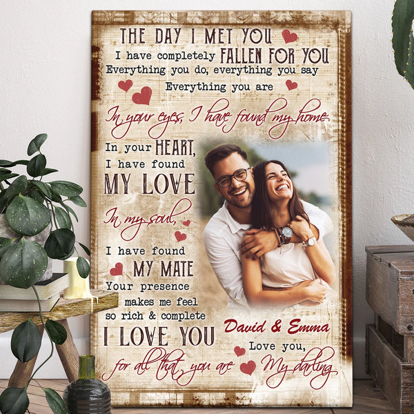 Couple Personalized Canvas Prints - Custom Photo & Text - 5 Sizes - Anniversary Gift, Love Gifts, Couple Gifts For Her, The Day I Met You - Dem Canvas