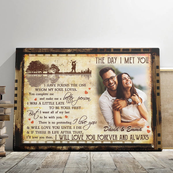 Couple Personalized Canvas Prints - Custom Photo & Text - 5 Sizes - Love Gifts, Melody Of Love, Couple Gifts For Her, The Day I Met You - Dem Canvas