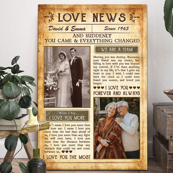 Couple Personalized Canvas Prints - Custom Photo & Text - 5 Sizes - Anniversary Gift, Love News, Couple Gifts For Her, We're A Team - Dem Canvas